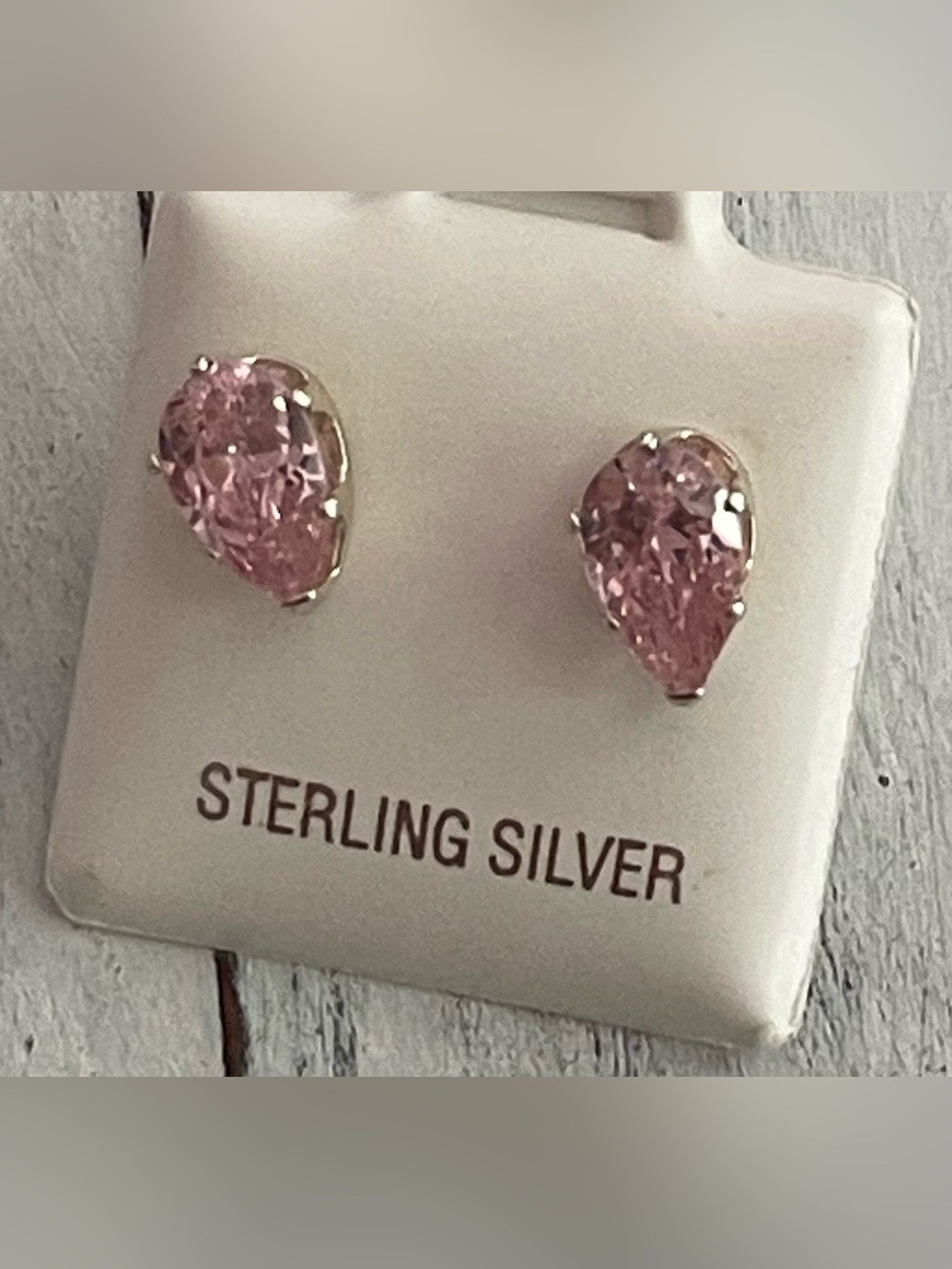 Sterling Silver Pink CZ Pear Stud Earrings